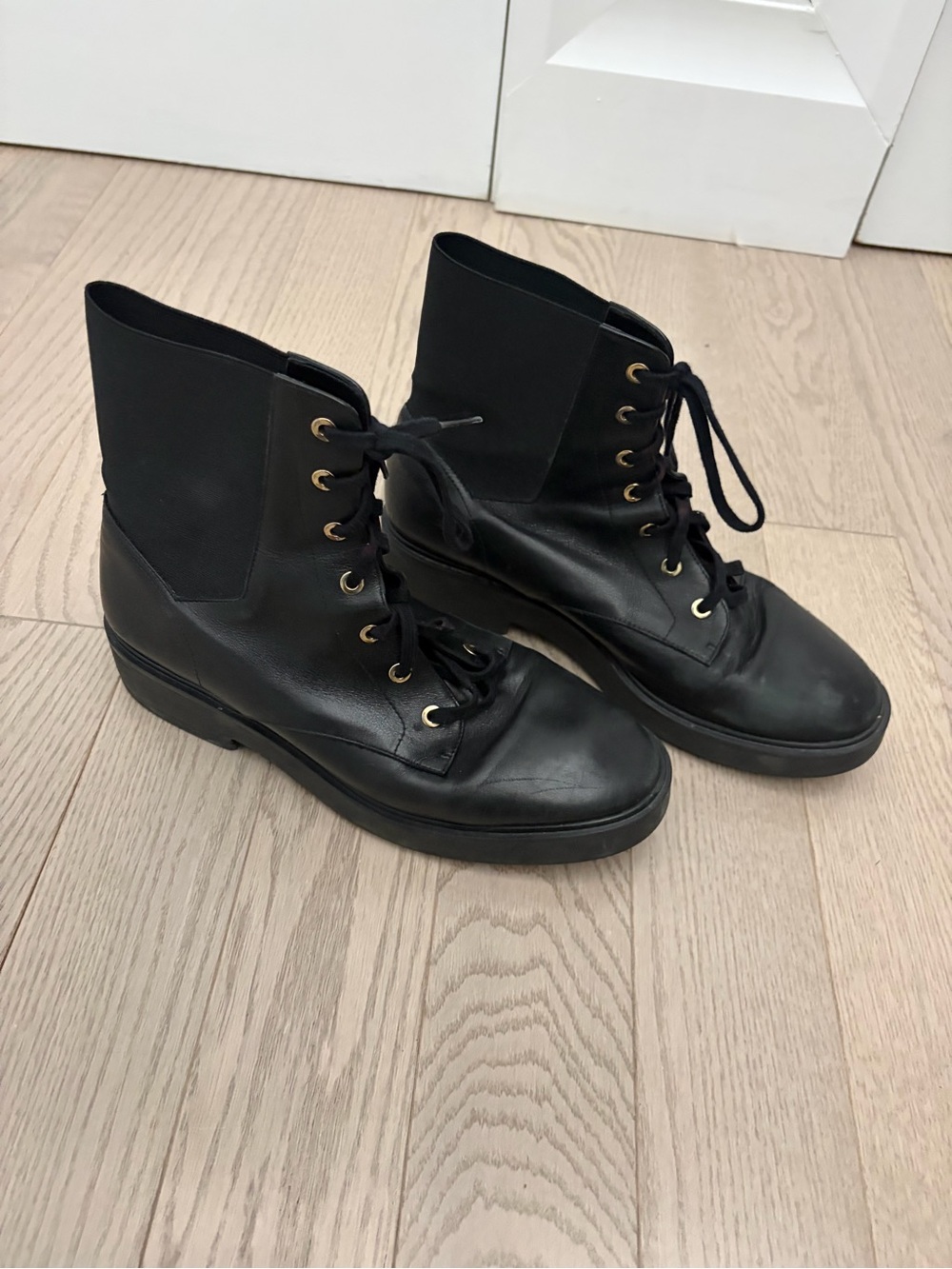Stuart Weitzman Combat Black Women's Lace-Up Ankle Boots